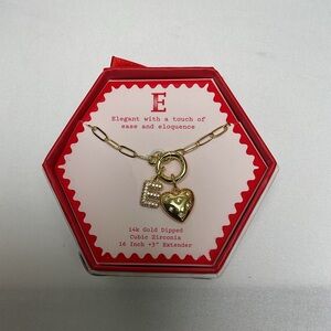 A new day - “E” Gold-Dipped Charm Necklace with Pavé 'E' and Heart Charm